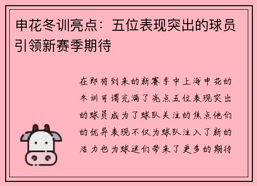 申花冬训亮点：五位表现突出的球员引领新赛季期待