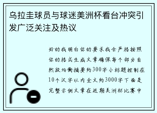 乌拉圭球员与球迷美洲杯看台冲突引发广泛关注及热议